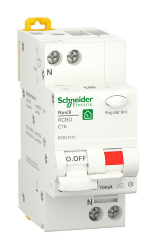 Дифавтомат Schneider Electric Resi9 1P+N 16А ( C ) 6 кА, 10 мА ( A ), R9D51616