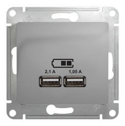 Glossa Розетка USB, 5В/2100мА, 2х5В/1050мА, алюминий